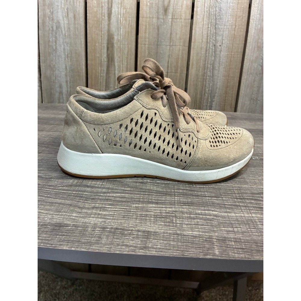 Dansko Honor Tan Suede Laser Cut Perforated Walking Sneakers Shoes Womens 36